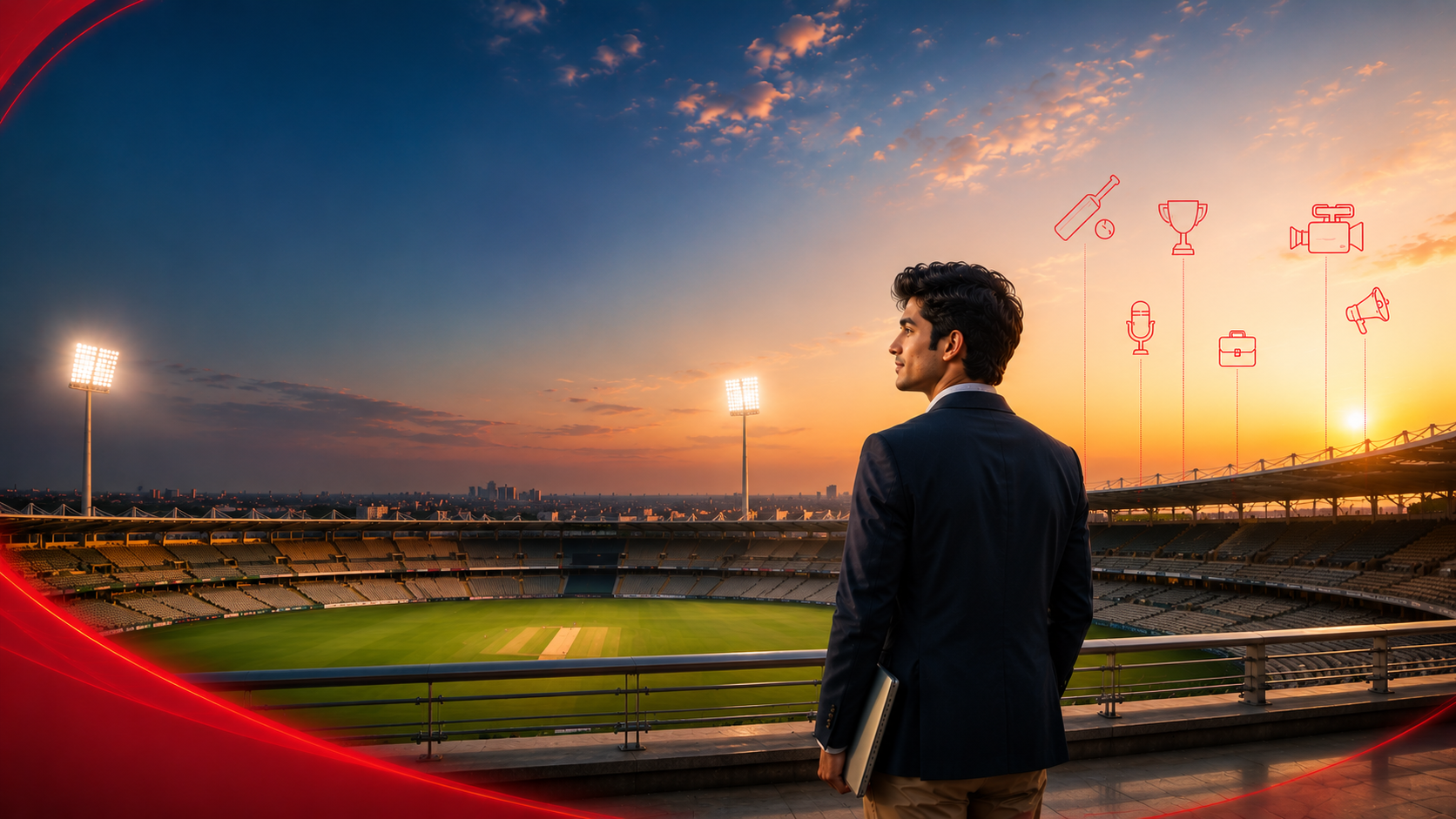 MBA in Sports Management student overlooking a cricket stadium